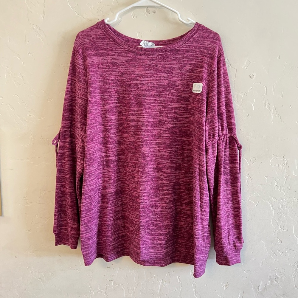 Time & Tru Maternity Heathered Maroon Knit Long Sleeve Top